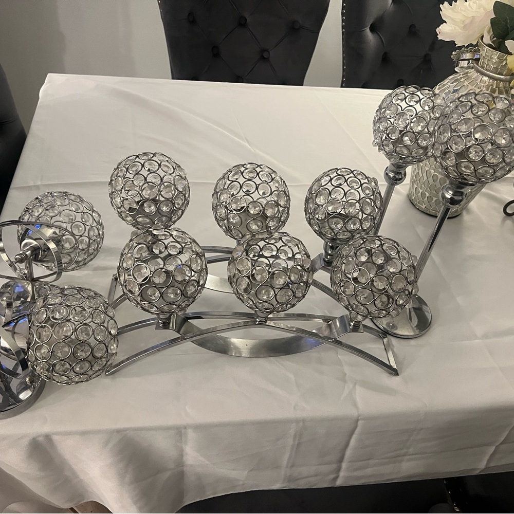 Silver Lattice Candle Holder with Branch Design